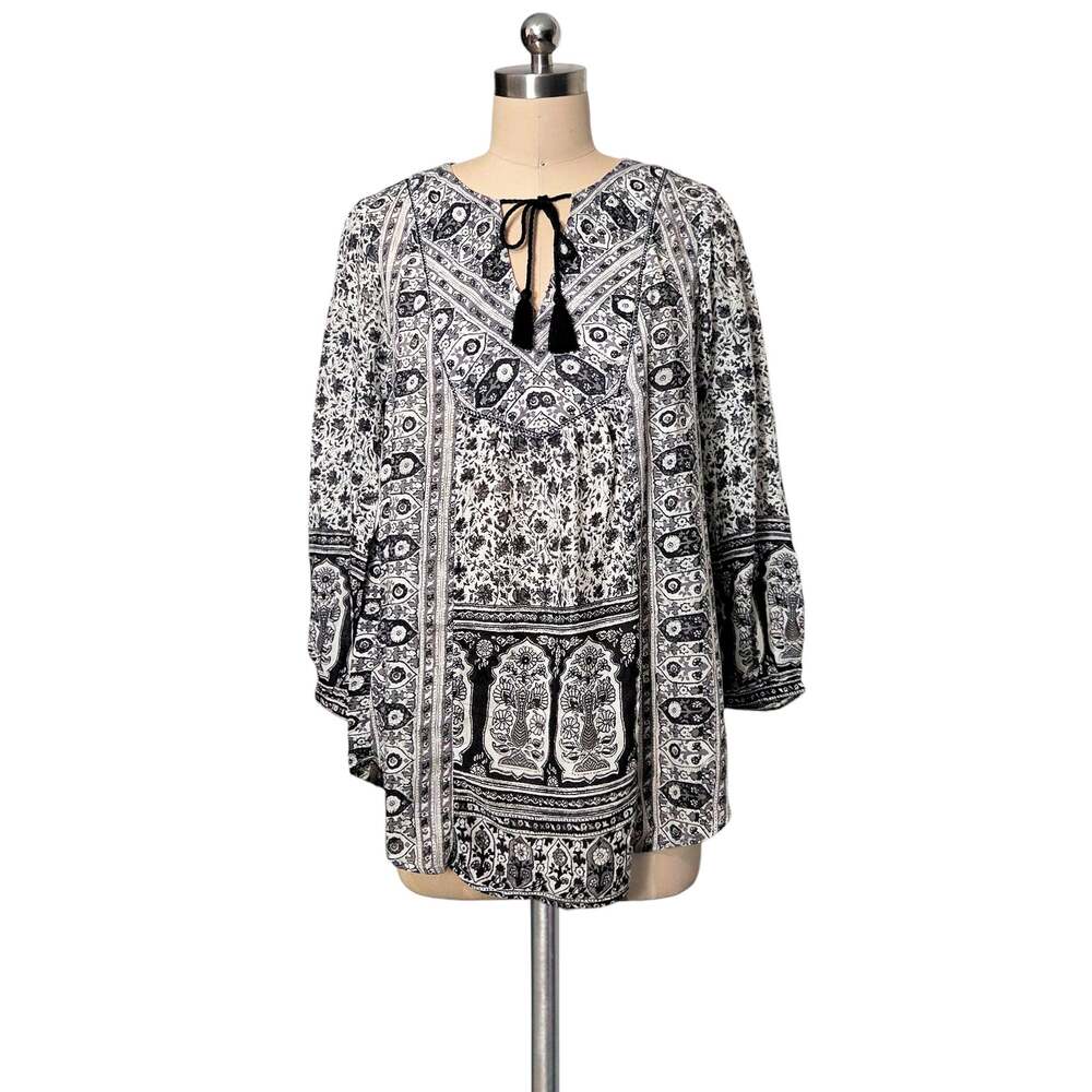 Vintage LUCKY BRAND Peasant Boho Oversized Style Printed Top Shirt S M